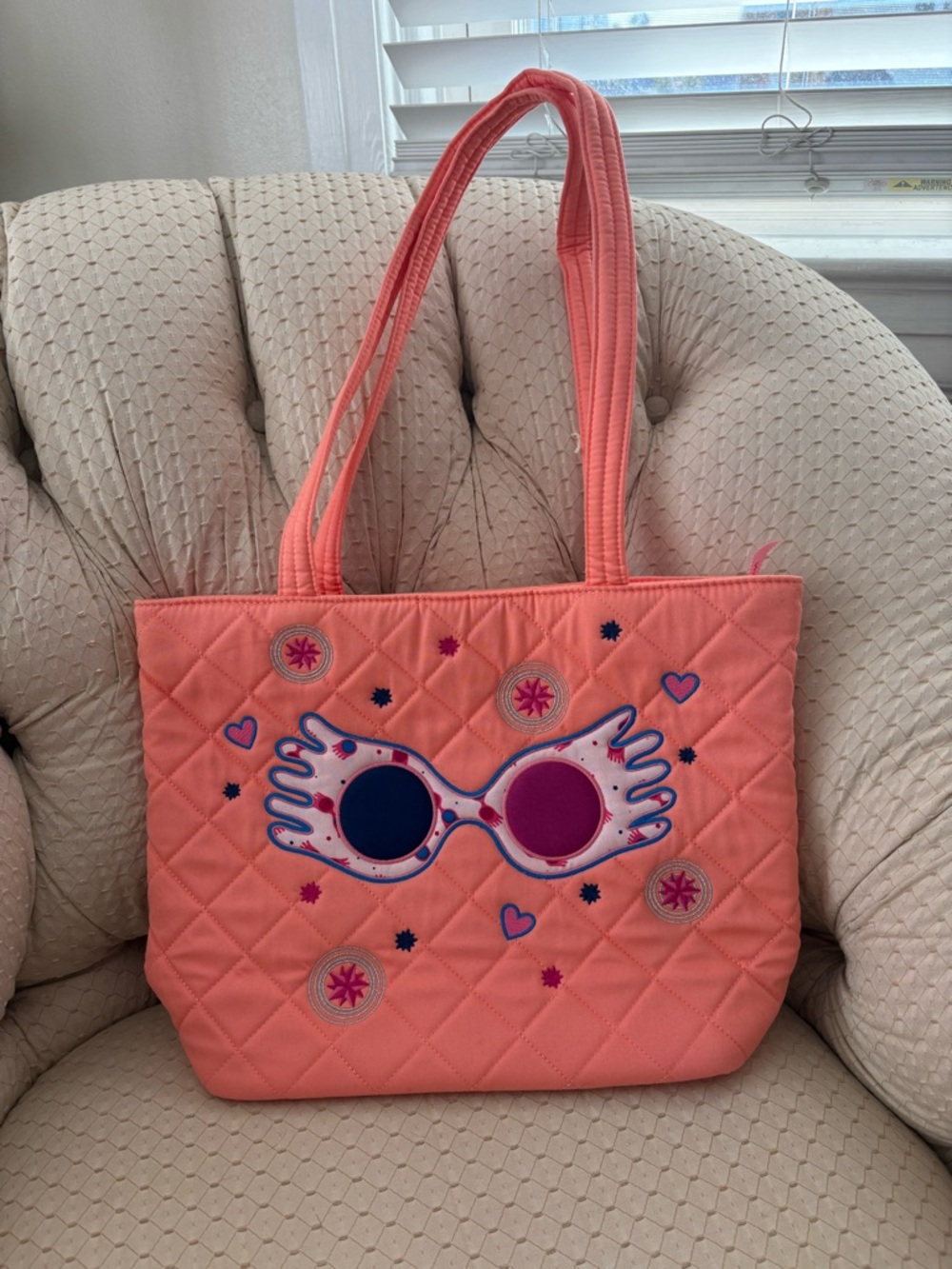 Vera Bradley Coral Quilted Tote with Sunglass Patch